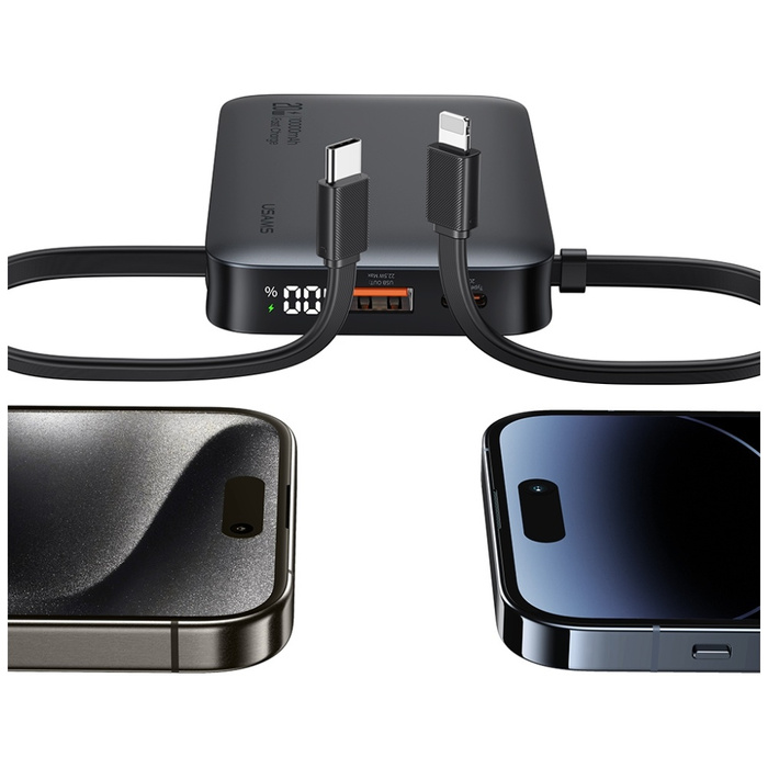 Powerbank USAMS XR Series CD228 10000mAh 20W + kabel USB-C/Lightning czarny