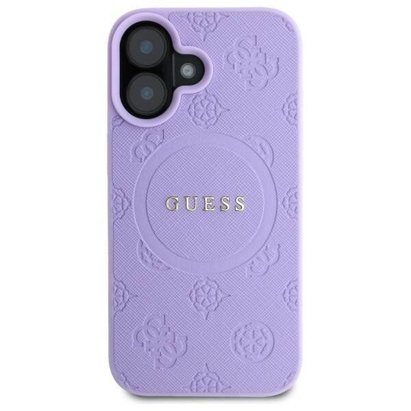 Etui Guess iPhone 16 Plus  6.7" fioletowy/purple hardcase Saffiano Peony Classic Logo MagSafe