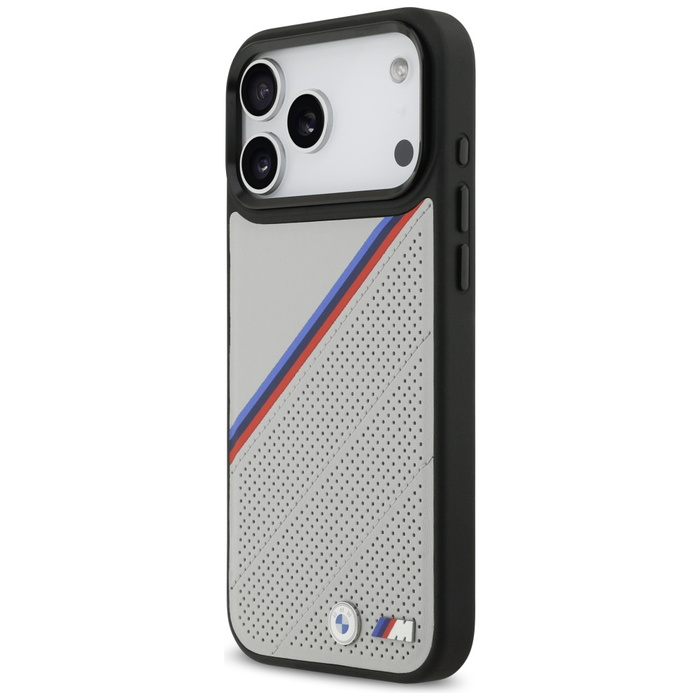 Etui BMW M Tricolor Metal Logo MagSafe   do iPhone 17 Pro Max szary