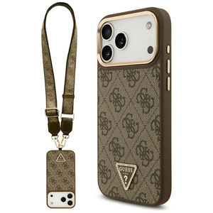 Etui Guess 4G Triangle Logo & Big Strap  Metal Buttons MagSafe do iPhone 17 Pro Max brązowy