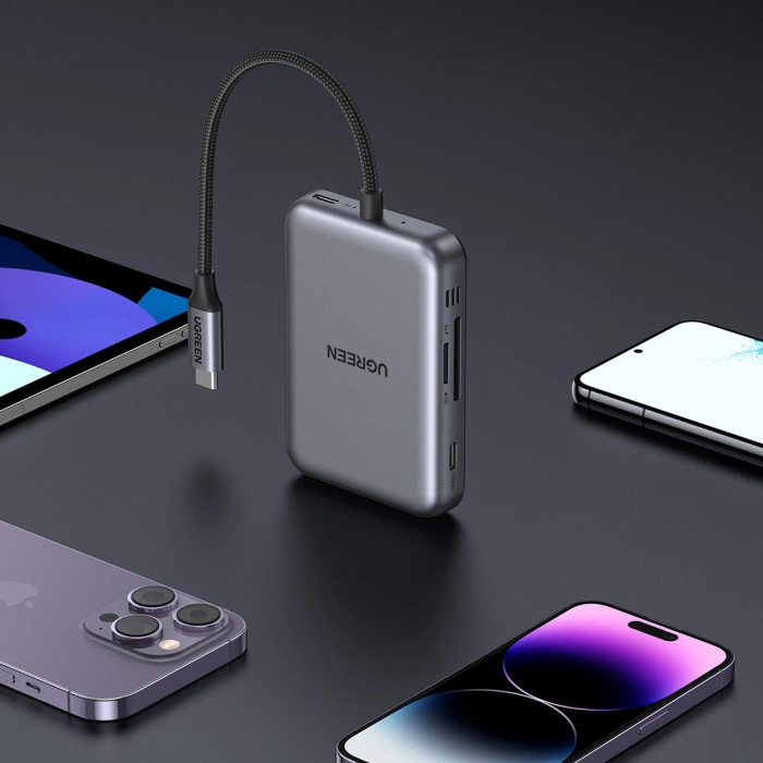 Hub Ugreen USB-C 7w1 HDMI USB-C USB-A SD/TF - szary