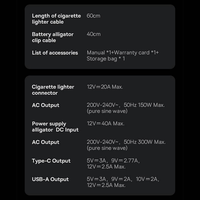 Baseus IGBT samochodowa przetwornica inwerter prądu 300W 220V (wtyczka CN/EU) czarny (CGNB010101)