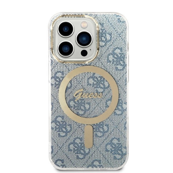 Zestaw Etui Guess Case+ Charger iPhone 14 Pro Max 6,7" niebieski/blue hard case 4G Print MagSafe