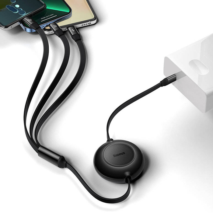 Baseus Bright Mirror 2 zwijany kabel przewód 3w1 USB Typ C - micro USB + Lightning + USB Typ C 3.5A 1.1m fioletowy (CAMJ010205)
