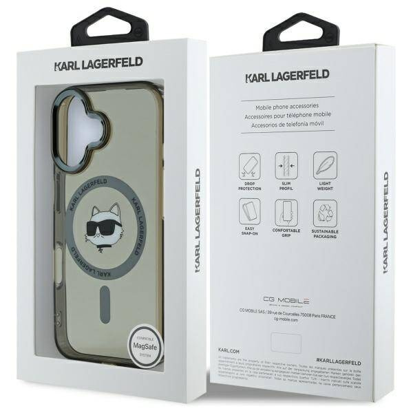 Etui Karl Lagerfeld iPhone 16 6.1" czarny/black hardcase IML Metal Choupette Head MagSafe