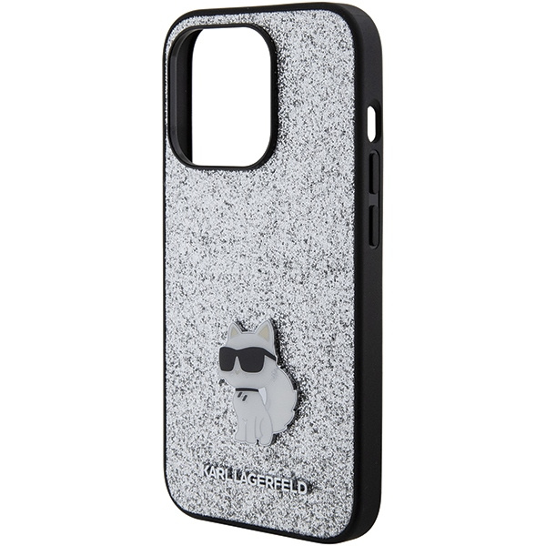Etui Karl Lagerfeld KLHCP15XGCNPSG iPhone 15 Pro Max 6.7" srebrny/silver hardcase Fixed Glitter Choupette Logo Metal Pin