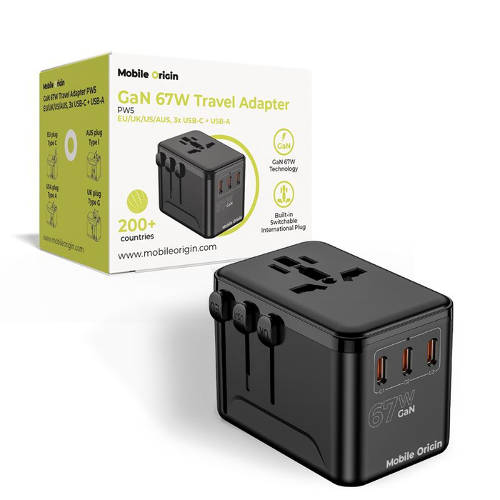 Ładowarka Podróżna Mobile Origin GaN 67W Travel Adapter PW5 EU/UK/US/AUS 3x USB-C USB-A