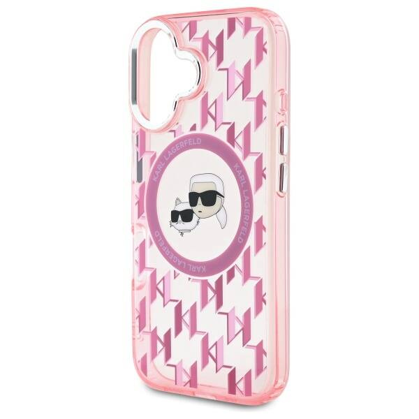 Etui Karl Lagerfeld iPhone 16 6.1" różowy/pink IML Monogram Karl&Choupette Head MagSafe