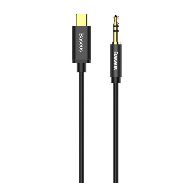 Baseus kabel audio stereo przejścióka AUX 3,5 mm mini jack - USB Typ C do telefonu tabletu 120cm czarny (CAM01-01)