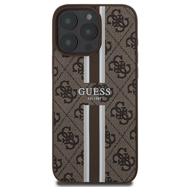 Etui Guess iPhone 16 Pro Max brązowy/brown MagSafe 4G Printed Stripes