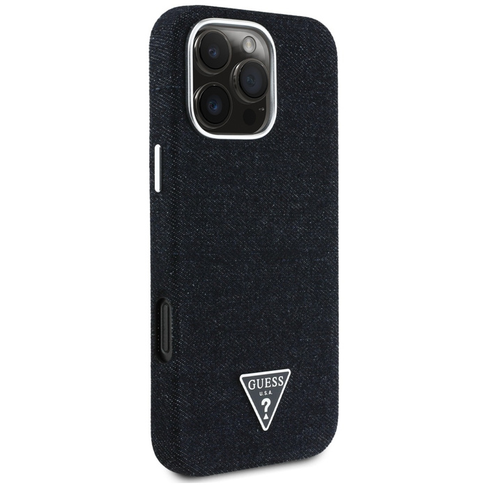 Etui Guess Denim Triangle Logo MagSafe   do iPhone 16 Pro czarny