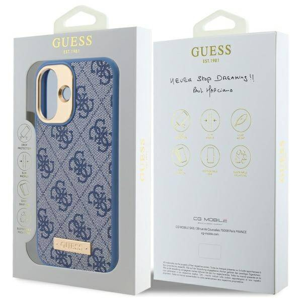 Etui Guess iPhone 16 Plus 6.7" niebieski/blue hardcase 4G Logo Plate MagSafe