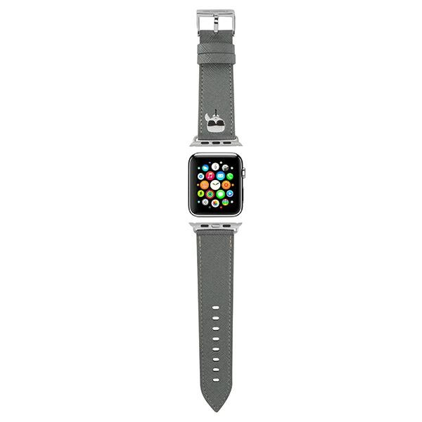 Pasek KARL LAGERFELD Apple Watch 42 44 45mm strap Saffiano Karl Heads Srebrny