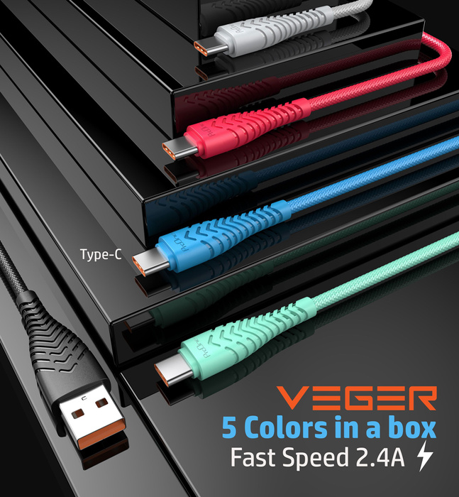 Kabel USB A do Typ C VEGER 2,4A V104 1,2 m czarny