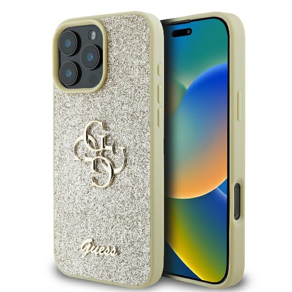 Etui Guess iPhone 16 Pro 6.3" złoty/gold hardcase Fixed Glitter Big 4G