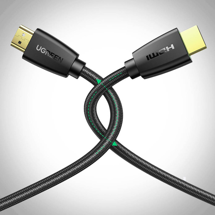 Ugreen mocny kabel przewód w nylonowym oplocie HDMI 2.0 4K 60 Hz 3D 18 Gbps HDR ARC Ethernet (HEC) 48 bit 1,5 m czarny (HD118 40409)