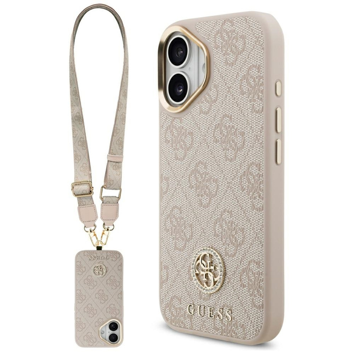 Etui Guess 4G Strass Logo & Big Strap    Metal Buttons MagSafe do iPhone 17 różowy