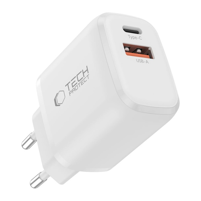 TECH-PROTECT NCA30 2-PORT NETWORK CHARGER PD 30W / QC3.0 + TYPE-C CABLE WHITE