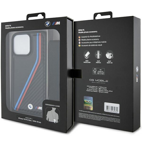Etui Bmw Bmhcp15x23psvtk Iphone 15 Pro Max 6.7" Czarny/black Hardcase M Edition Carbon Tricolor Lines & Strap Case