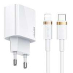 USAMS Ład. siec. 1xUSB-C T34 20W 5V-3A PD3.0 + kabel U63 USB-C do lightning 20W biały/white T49OCLN01
