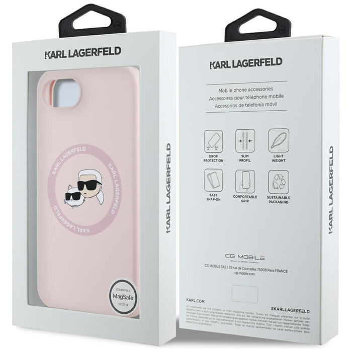 Etui Karl Lagerfeld Silicone             Karl&Choupette Heads MagSafe do iPhone 16e różowy