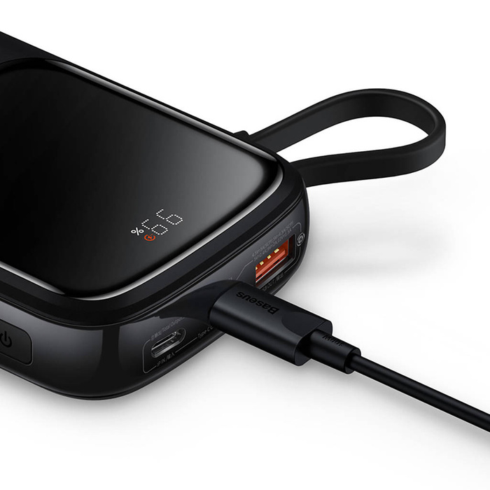 Baseus Qpow power bank 10000mAh wbudowany kabel USB Typu C 22.5W Quick Charge SCP AFC FCP biały (PPQD020102)