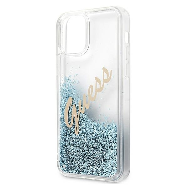 Etui GUESS Apple iPhone 12 Mini Glitter Vintage Script Niebieski Hardcase