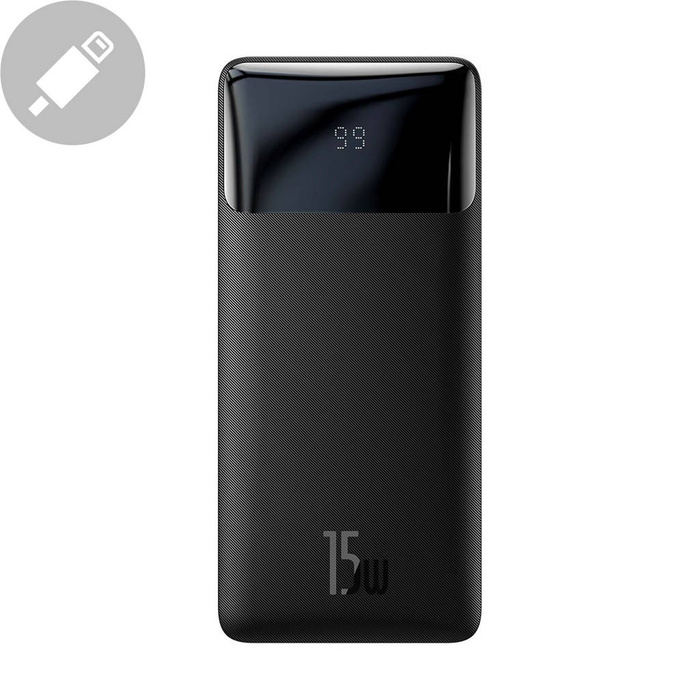 Baseus Bipow powerbank z wyświetlaczem 10000mAh 15W czarny (Overseas Edition) + kabel USB-A - Micro USB 0.25m czarny (PPBD050001)