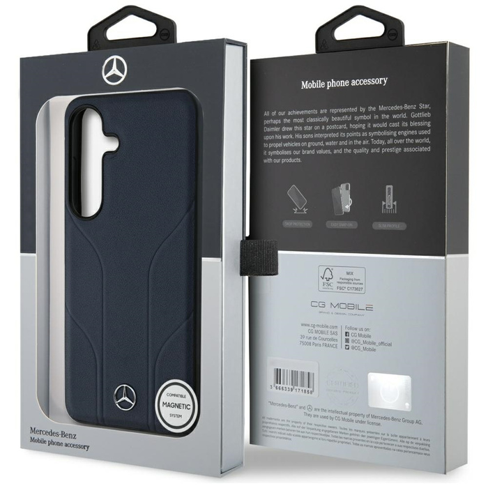 Etui Mercedes Leather Debossed Lines      MagSafe do Samsung Galaxy S25 niebieski