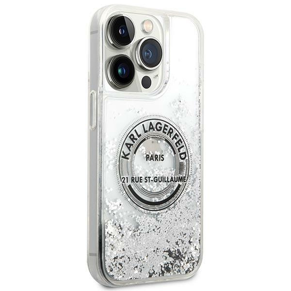Etui KARL LAGERFELD Apple iPhone 14 Pro Max Liquid Glitter RSG Srebrny Hardcase