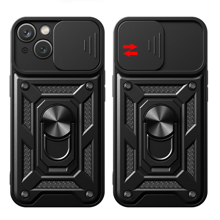 Etui Pancerne etui z podstawką i osłoną aparatu do iPhone 15 Hybrid Armor Camshield - niebieskie Case