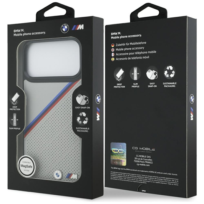 Etui BMW M Tricolor Metal Logo MagSafe   do iPhone 17 Pro Max szary