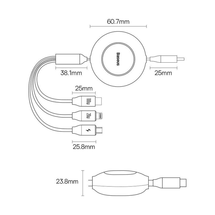 Baseus Bright Mirror 2 zwijany kabel przewód 3w1 USB Typ C - micro USB + Lightning + USB Typ C 3.5A 1.1m fioletowy (CAMJ010205)