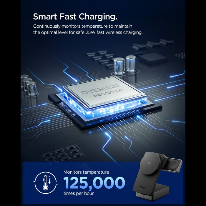 STACJA ŁADOWANIA SPIGEN ESSENTIAL 3IN1 MAGNETIC MAGSAFE BEZPRZEWODOWA ŁADOWARKA 25W Qi2.2 CZARNA