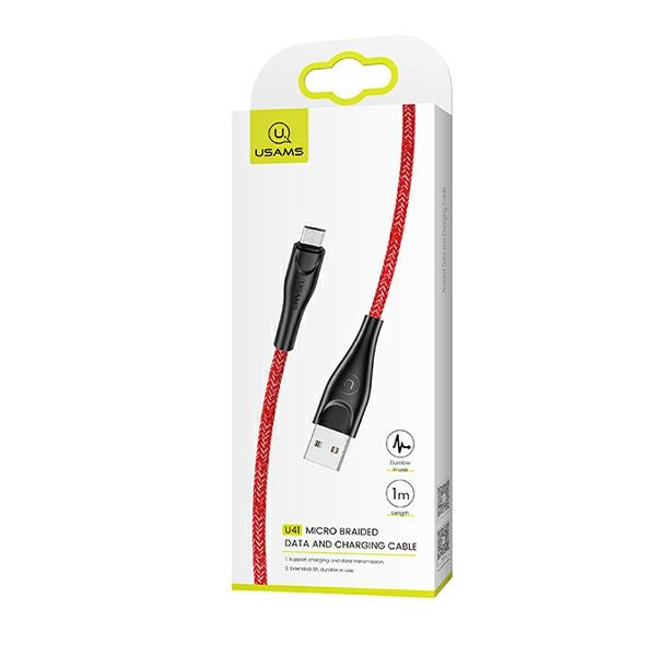 USAMS Kabel pleciony U41 MicroUSB/USB Fast Charge 1m czerwony/red SJ393USB02 (US-SJ393)