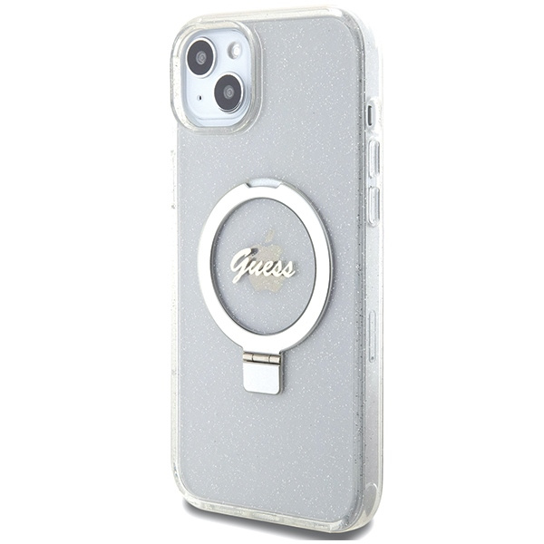 Etui Guess GUHMP15MHRSGSD iPhone 15 Plus 6.7" przezroczysty/transparent hardcase Ring Stand Script Glitter MagSafe Case