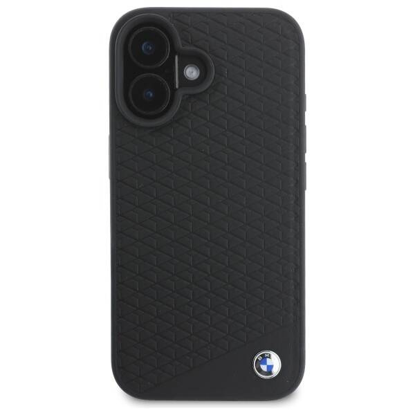 Etui BMW iPhone 16 6.1" czarny/black hardcase Sign Leather Diamond Metal Logo MagSafe