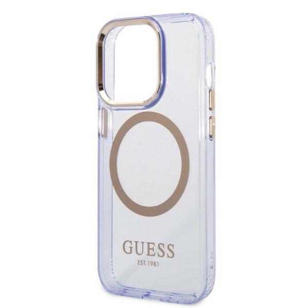 Etui GUESS Apple iPhone 14 Pro Gold Outline Translucent MagSafe Złoty Fioletowy Bezbarwny Hardcase