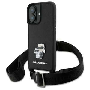 Etui Karl Lagerfeld iPhone 16 czarny/black hardcase Saffiano Karl&Choupette Metal Pin CBDY Strap