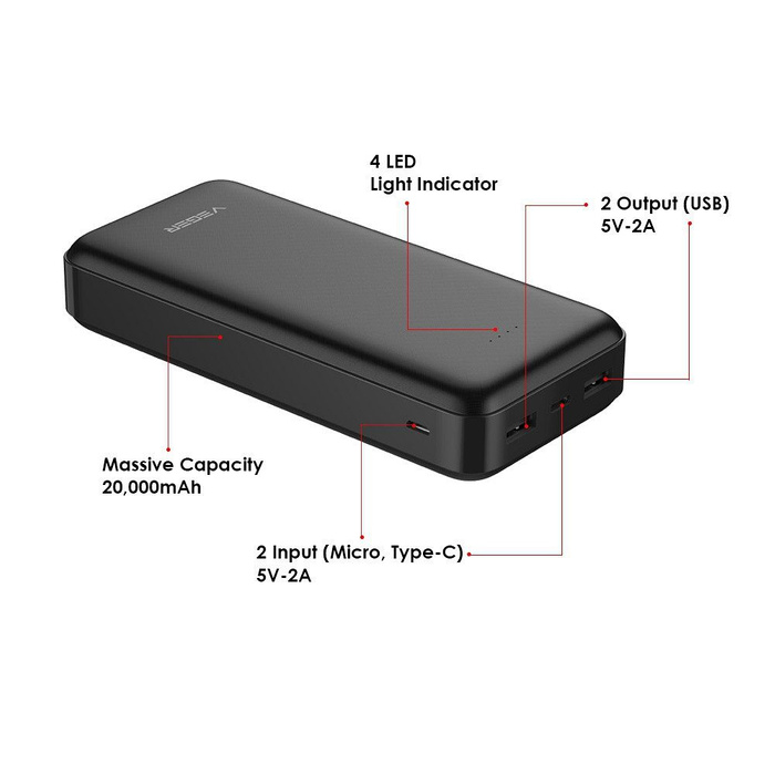 Powerbank Veger A20 (W2015) 2A 20000 mAh czarny EOL