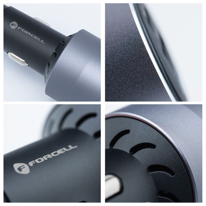 Ładowarka samochodowa Forcell F-Energy Alu 2 x USB C + USB A QC4.0 PD SFC2.0 4,5A 65W szara