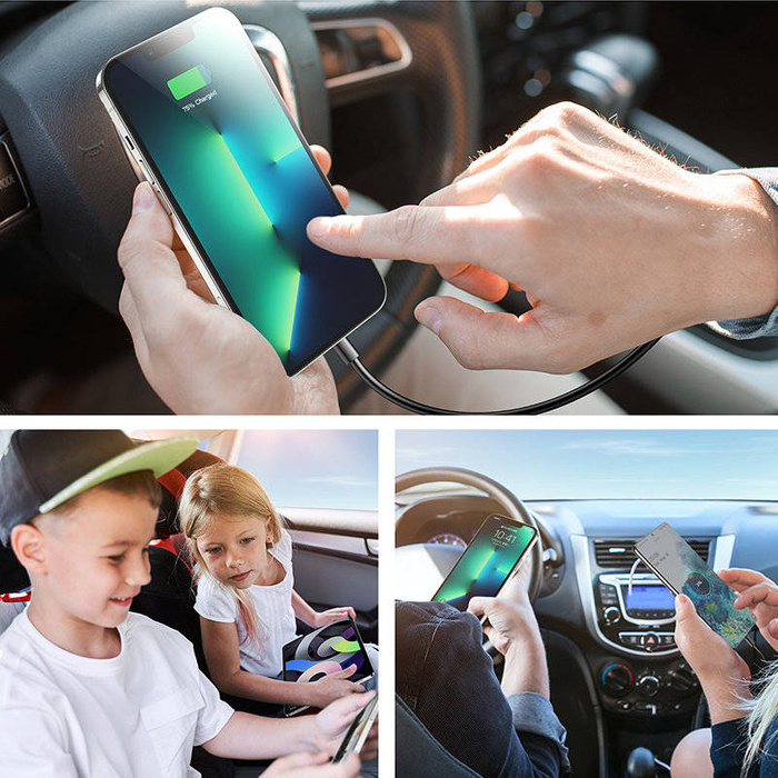 Joyroom szybka ładowarka samochodowa z przedłużaczem 45W 5xUSB-A czarna (JR-CL03 Pro)