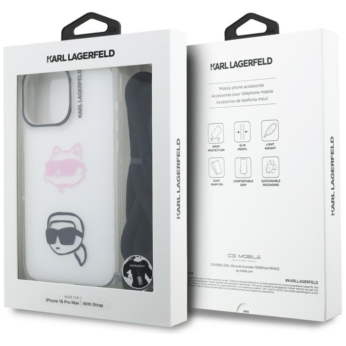 Etui Karl Lagerfeld IML Crossbody        Karl&Choupette Head do iPhone 16 Pro Max biały