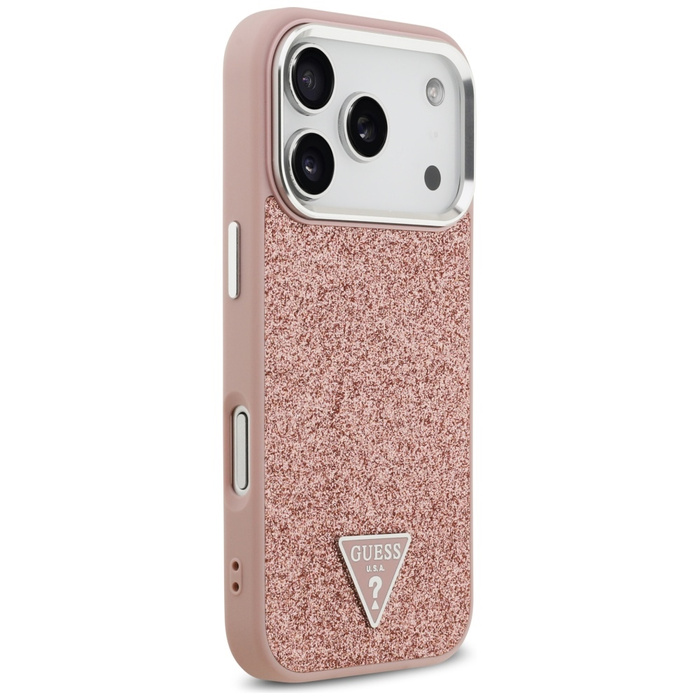 Etui Guess Glitter Triangle Logo MagSafe do iPhone 17 Pro różowy