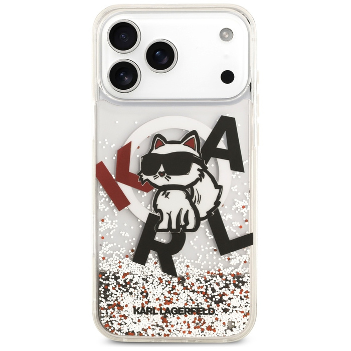 Etui Karl Lagerfeld Liquid Glitter       Choupette Logo MagSafe do iPhone 17 Pro Max przezroczysty
