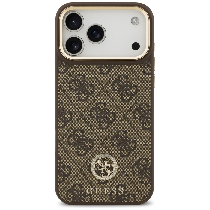 Etui Guess 4G Strass Logo & Big Strap    Metal Buttons MagSafe do iPhone 17 Pro Max brązowy