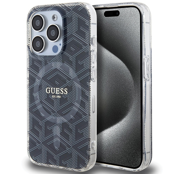 Etui Guess GUHMP15LHGCUSTGK iPhone 15 Pro 6.1" czarny/black hardcase IML GCube MagSafe Case