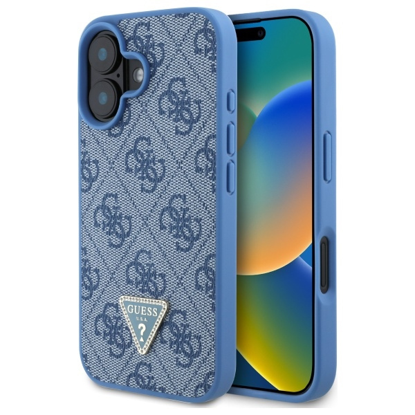 Etui Guess iPhone 16 6.1" niebieski/blue hardcase Leather 4G Triangle Strass MagSafe