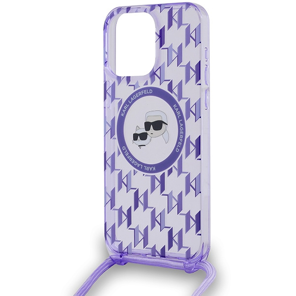 Etui Karl Lagerfeld KLHMP15LHCKCKLCU iPhone 15 Pro 6.1" fioletowy/purple hardcase IML Crossbody Monogram Karl & Choupette Head MagSafe