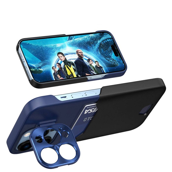Etui Leather Stand Case Etui Do iPhone 14 Plus Pokrowiec Portfel Na Kartę Z Podstawką Niebieskie Case